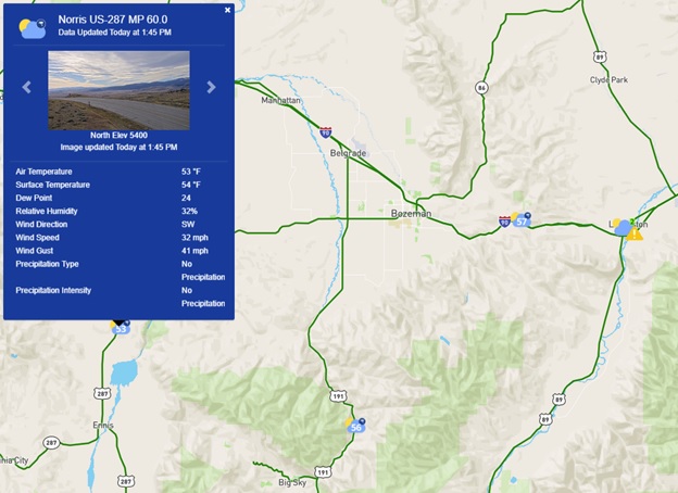 Montana DOT road condition map screenshot